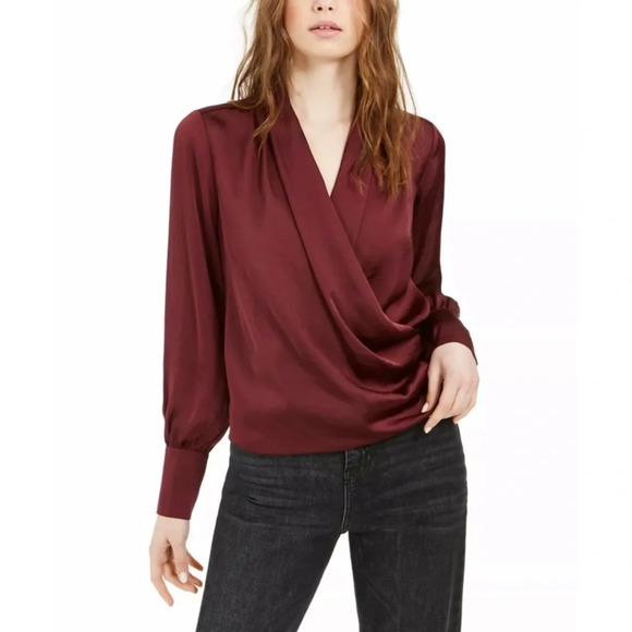 Band of Gypsies Tops - Band Of Gypsies Burgundy Long Sleeve V Neck Top